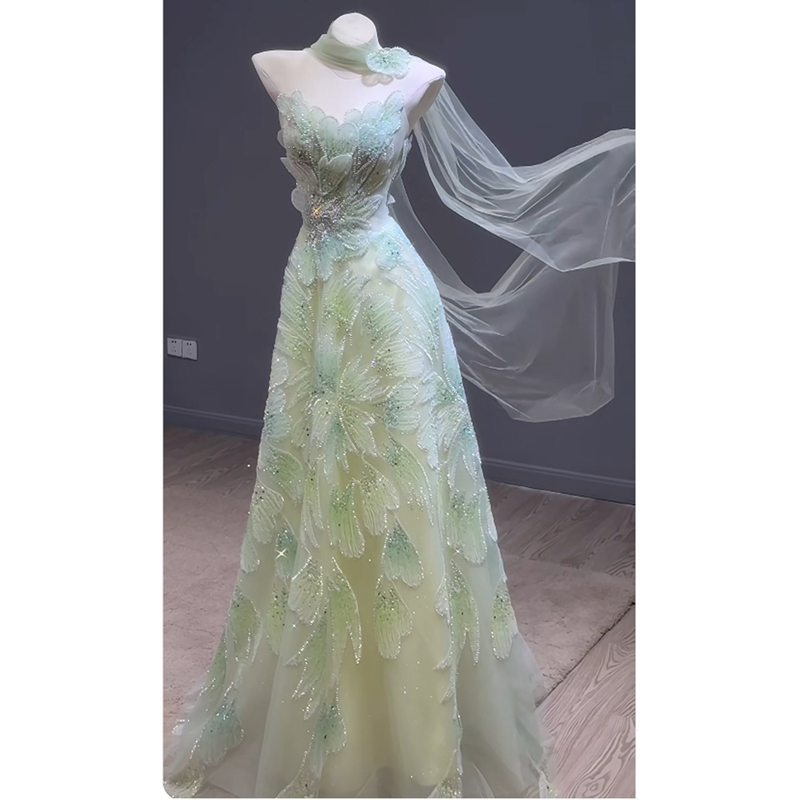 Strapless Evening Dress, High-End Bridal Engagement Wedding Toast Dress, High-End Light Luxury Niche Banquet Host Dress