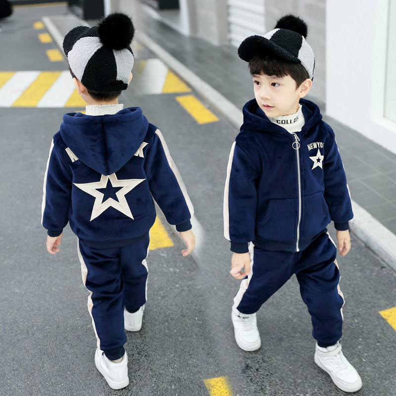 Boys gold velvet suit in autumn and winter 2023 new children's gas plus thickening clothes boys spring clothes