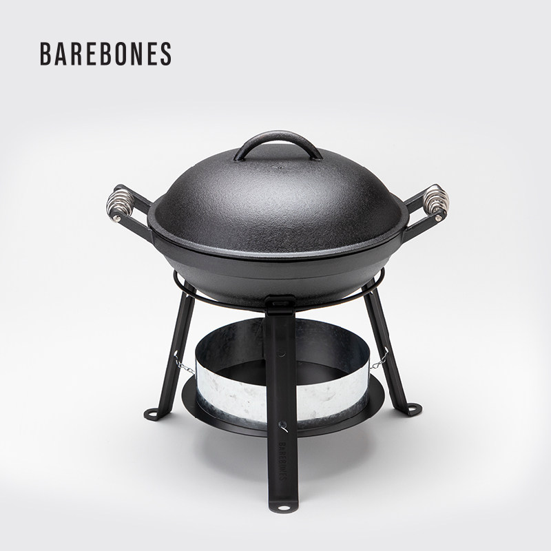 BAREBONES MULTIFUNCTIONAL OUTDOOR PORTABLE OVEN CAST iron POT PORTABLE WOK OUTDOOR BARBECUE STEAMER CAMPING POT