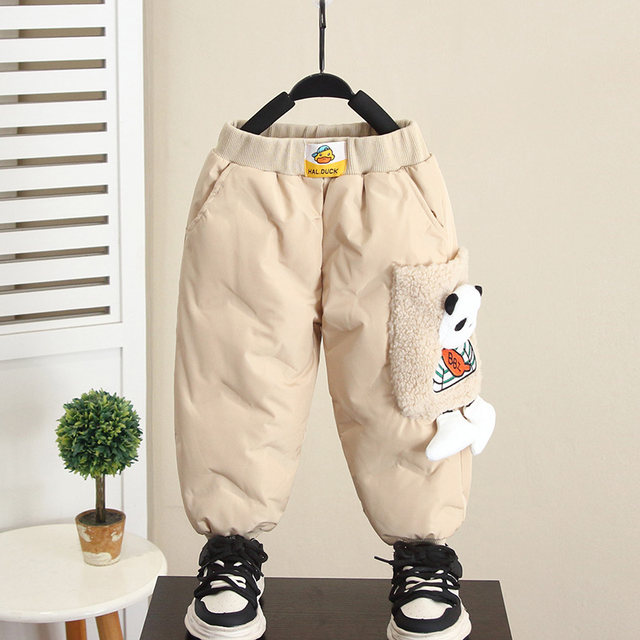 Little Yellow Duck Children's Clothing Boys' Winter down Pants 2026 New Children's Wear White Duck down Baby Fleece-Lined Thickened Pants