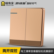 Type 86 wall switch socket panel household champagne gold large board concealed 2 two open two open double control double switch