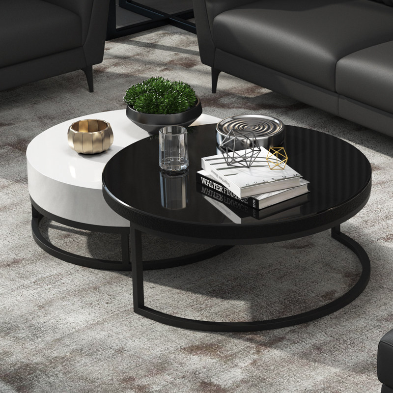 Modern simple coffee table TV cabinet creative multi-functional round tea table small apartment living room fully dressed in black and white combination