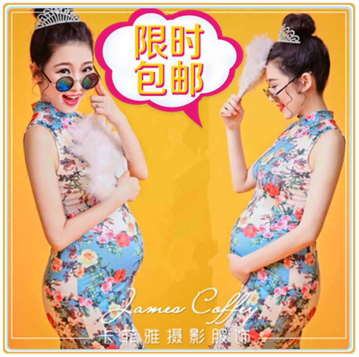 16 Expo Photography Photography Photography Write a true theme Broken Flowers Sexy ancient clothes Printed Qipao Pregnant pregnant with clothing Mummy