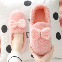 Winter cotton slippers for women home warm bow bag with indoor couple non-slip thick bottom fluffy moon cotton shoes for men