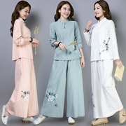 Vintage Trung Quốc bông Trà dress tay sơn Thiền Casual Set 2020 Thu Quốc Phong cách nữ