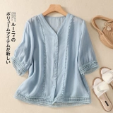 Футболка, ретро рубашка, из хлопка и льна