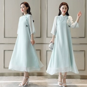2018 mới phong cách Trung Quốc cải tiến váy sườn xám quốc gia dịch vụ trà gió