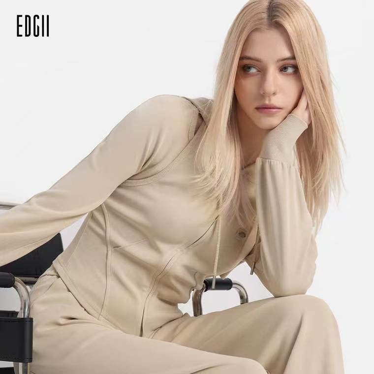 Australian Edgii Spring Fake Two-Piece Hourglass Waist Slimming Hooded Cardigan Casual Sports Long-Sleeve Zipper Jacket for Women