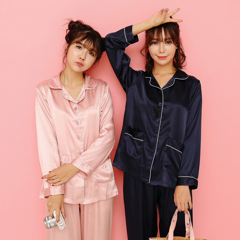 South Korean fall silk pyjamas woman long sleeve suit thin Korean version of spring and autumn sweet and cute big size and ice silk two sets