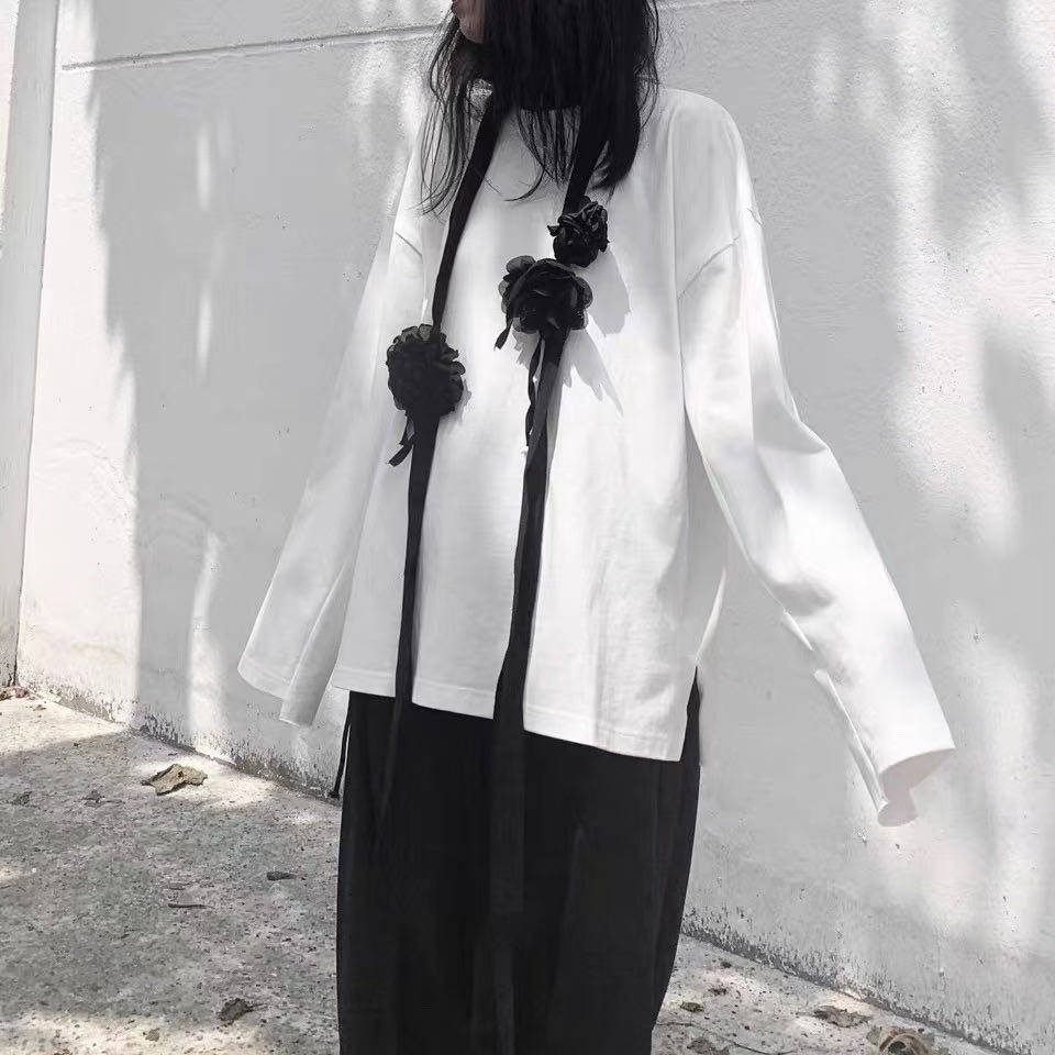 SAKUYA dark Mountain Benwind yohji Rose full handmade homemade Silk quality Three flower Ribbon with belt