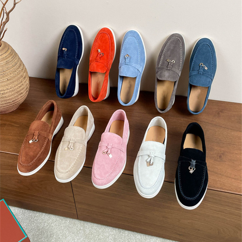 2026 Spring Genuine Leather Lp Loafers for Women with Tassel Buckle, Slip-On Lazy Shoes, Soft Sole, Casual and Comfortable Old Money Style Single Shoes
