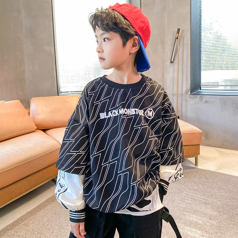 Boy's jacket 2022 Spring and Autumn new Yang childhood shirt handsome boy fake two blouses