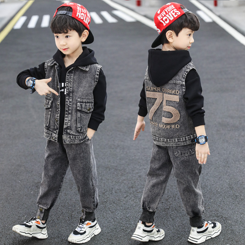 Tide brand boys' set 2022 spring and autumn outfits new style of big boy foreign school red handsome boy fashionable clothes