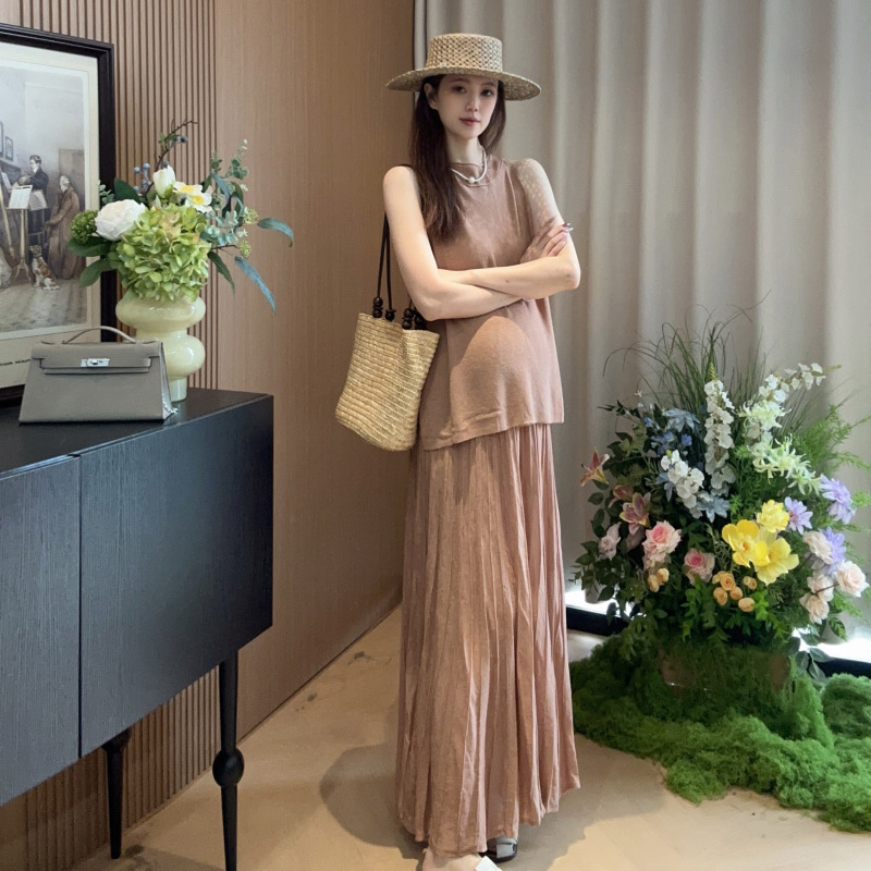 Zoey Maternity Wear [Jelly Bean] New Summer Style Elegant Lyocell Linen Top with Adjustable Skirt Set