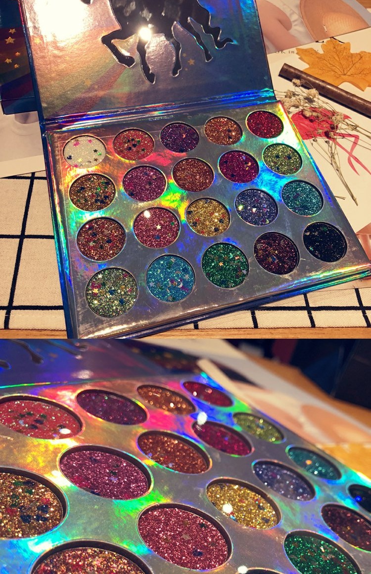 Nàng tiên cá in hình kỳ lân 20 màu ngọc trai trang điểm sequin long lanh bột nàng tiên cá 蹦 蹦 tray khay bóng mắt những bảng phấn mắt nên mua