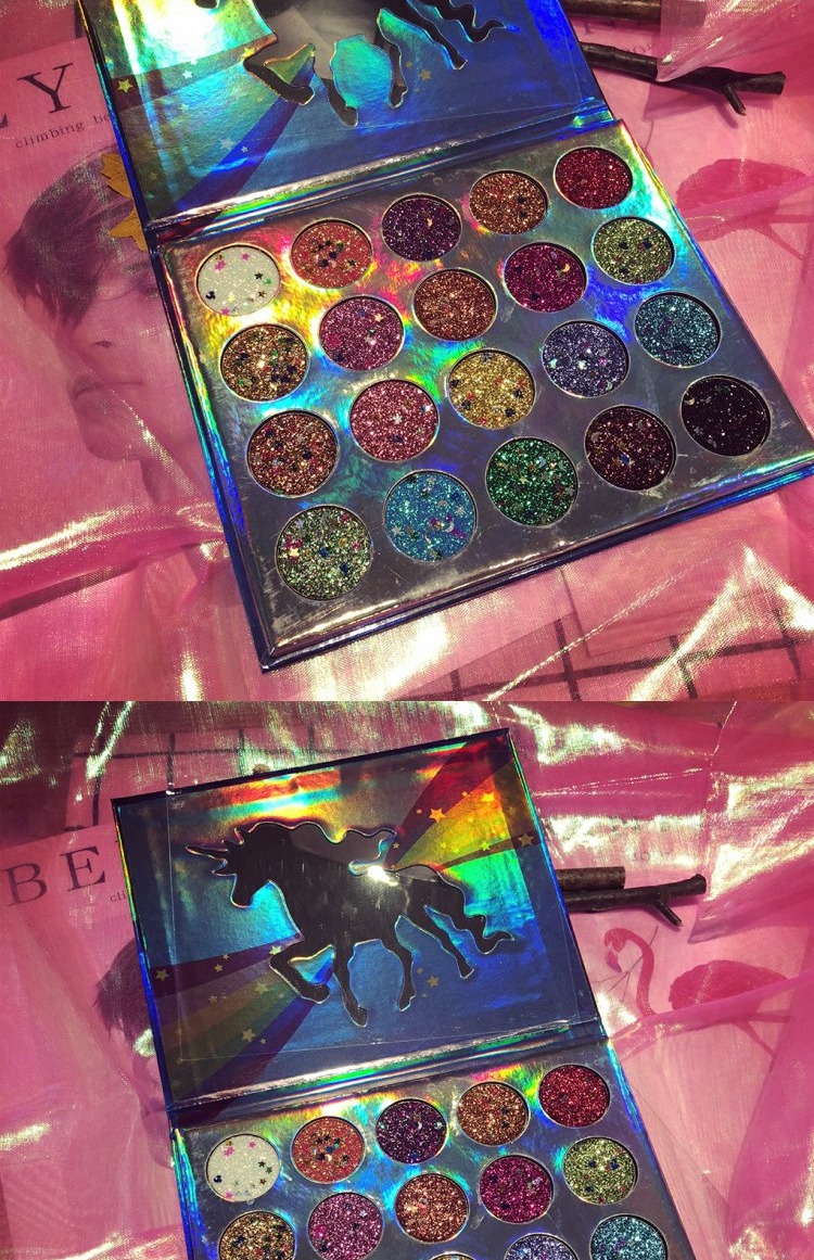 Nàng tiên cá in hình kỳ lân 20 màu ngọc trai trang điểm sequin long lanh bột nàng tiên cá 蹦 蹦 tray khay bóng mắt những bảng phấn mắt nên mua