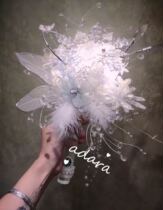 ay handmade wedding customized ice and snow wedding crystal snowflake bride feather glowing handmade bouquet flower scepter cane