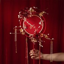 Customized handmade brides wedding fan wedding fan long handle double layer ancient style Chinese style wedding bouquet