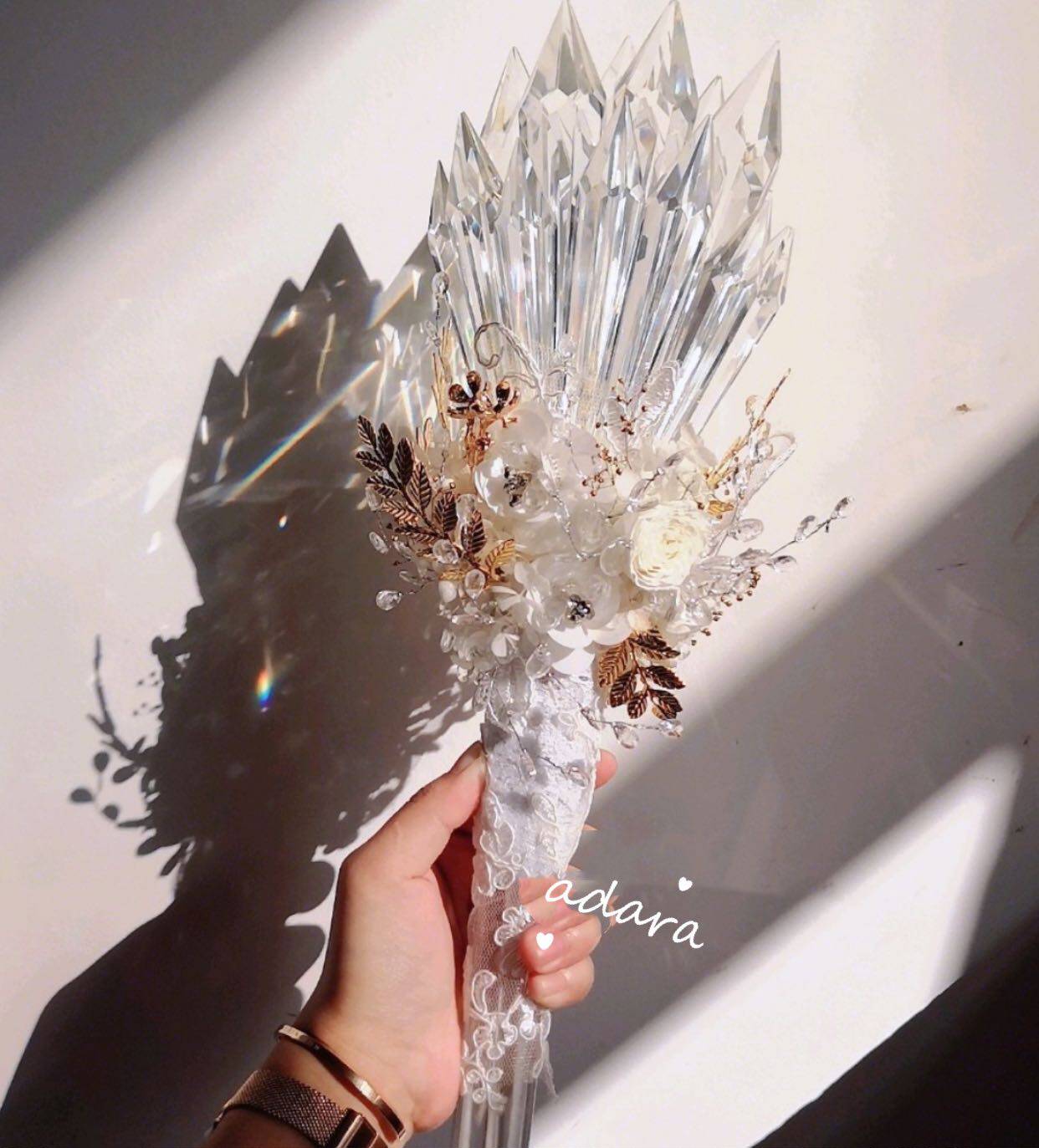 Ins little red book luxury custom handmade bouquet bride married Nordic wedding theme crystal scepter diy