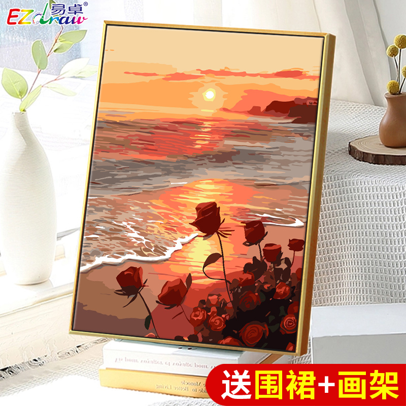 Digital Oil Painting Diy Padded Hand-painted Healing Ensemble Decoration Handpainted color-filled color painting Decompression Propylene Oil Color Drawing-Taobao