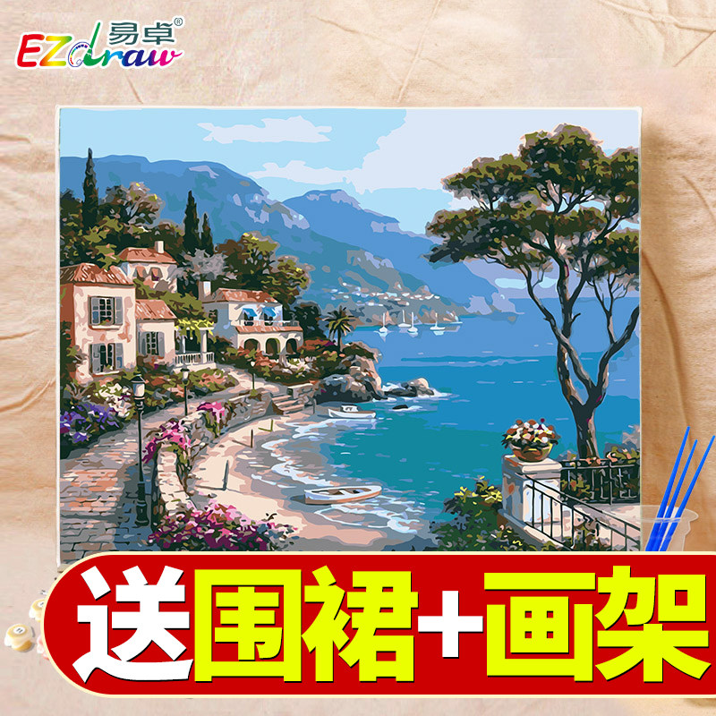 Painting diy Oil painting Hand hanging painting Filling coloring Living room landscape Adult decompression digital oil painting decorative painting