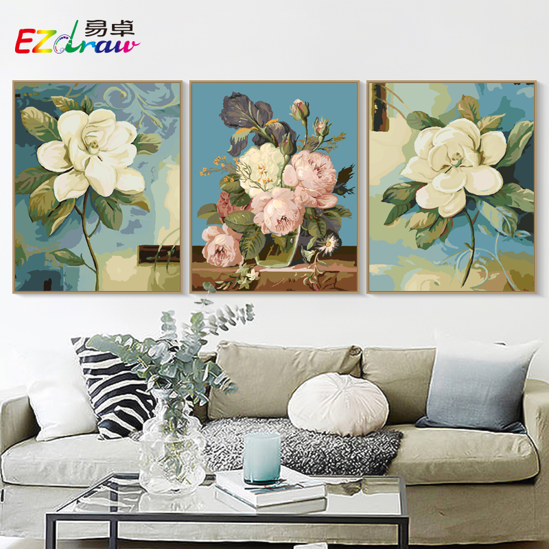 diy Diy Digital Oil Color Restaurant Flowers Triple Piece Picture Picture and Paint Large Decoration Painting Water Fluff