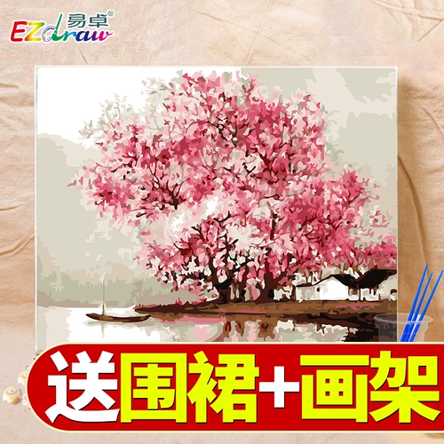 Yzhuo diy hand -hivalted цифровая масляная живопись декоративная живопись гостиная городская ландшафт из -за толстой коробки Jiangnan Smoke and Rain