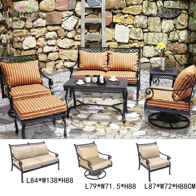 Heyuan cast aluminum leisure sofa combination European garden hotel courtyard wrought iron sofa white aluminum sofa 4 people