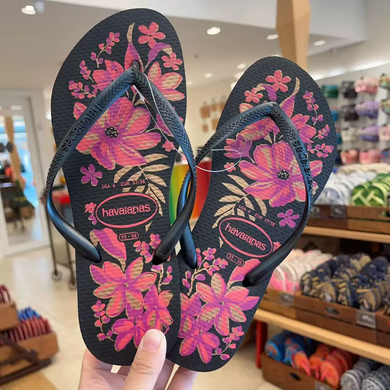 [Новая коллекция Havaianas Havana Slim женские шлепки с цветочным принтом противоскользящие резиновые балетки]