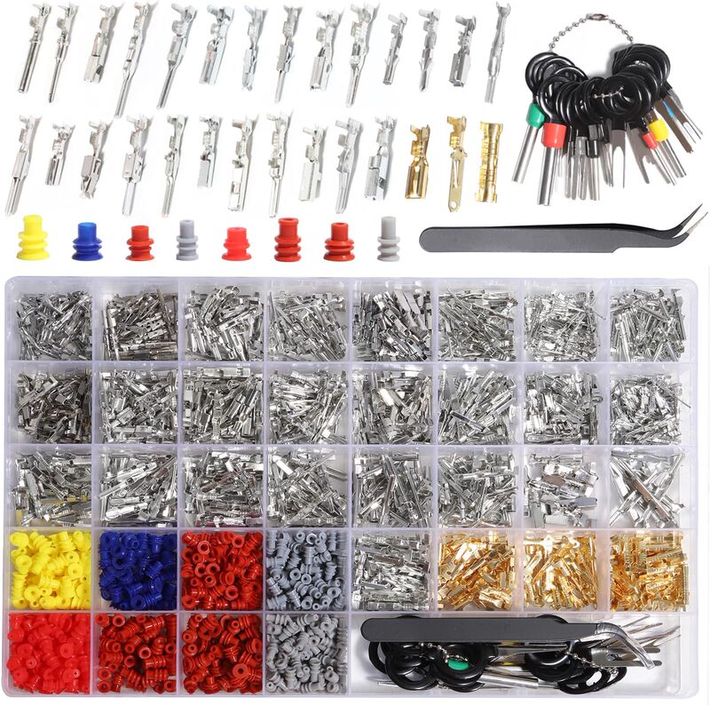 1420 Pieces Boxed 1-3.5mm Automotive Crimp Terminal Pin Male and Female Connector Terminals with Rubber Waterproof Plug