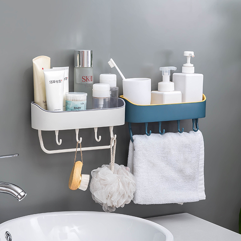 Punch-free with hook powder room rack Nordic bathroom toiletries rack kitchen wall-mounted storage rack