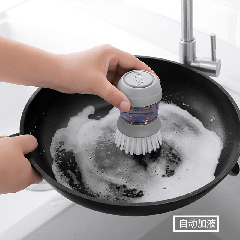 Liquid Storage Type Handheld Pan Brush Kitchen Nonstick Oil Decontamination Automatic Dosing Brush Pan God Instrumental Press-Liquid Dishwashing Cleaning Brush