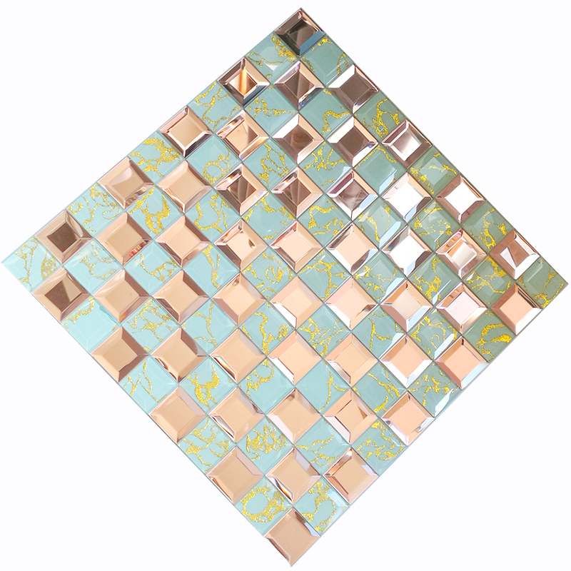 Crystal flower pattern glass mosaic tile TV background wall five face grinding edge wall applie silver counter mirror face