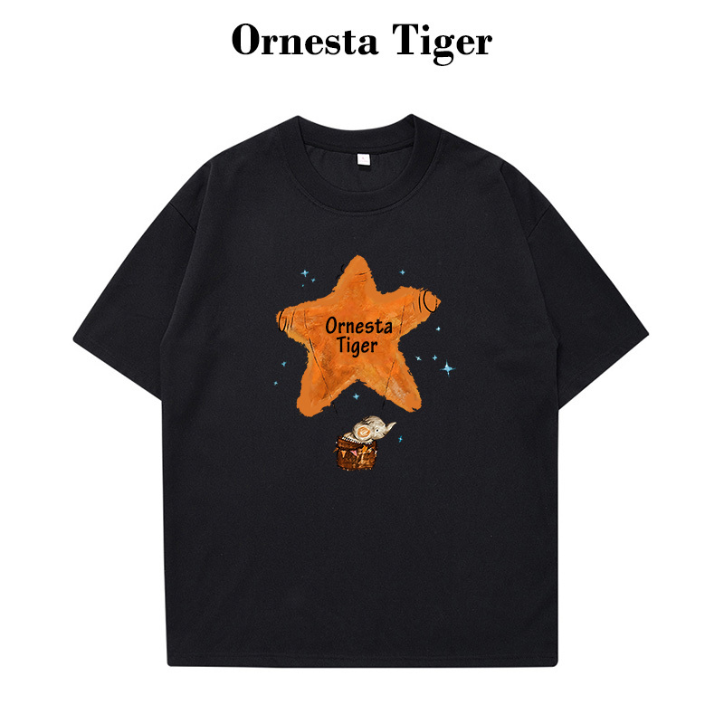 Ornesta Tiger Short-Sleeved T-Shirt for Men and Women, Loose and Slimming, Pure Cotton, Star Creative Cartoon Print Top Ornesta Tiger Short-Sleeved T-Shirt for Men and Women, Loose and Slimming, Pure Cotton, Star Creative Cartoon Print Top