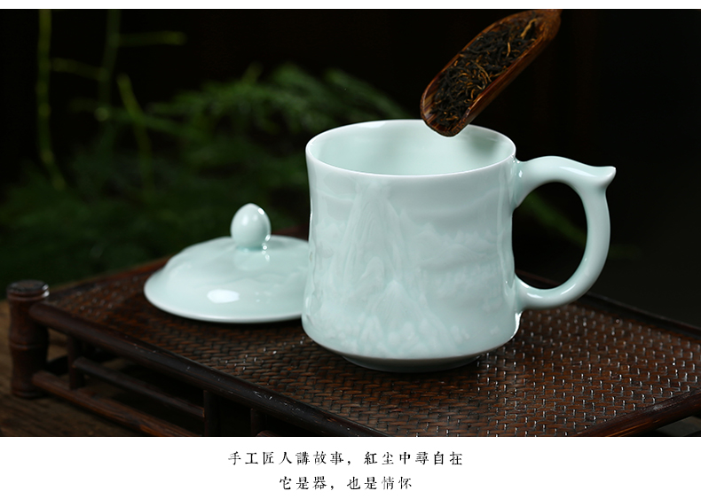 Jingdezhen shadow blue its ceramic tea cup with lid keller cups office boss cup cup gift cup