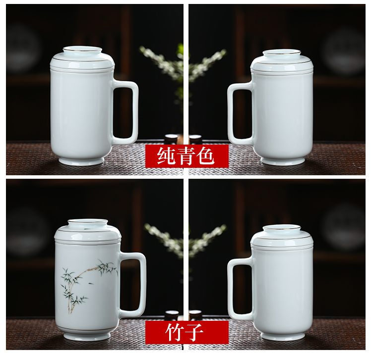 Jingdezhen porcelain keller with cover filter cup tea separate office glass tea cup cup