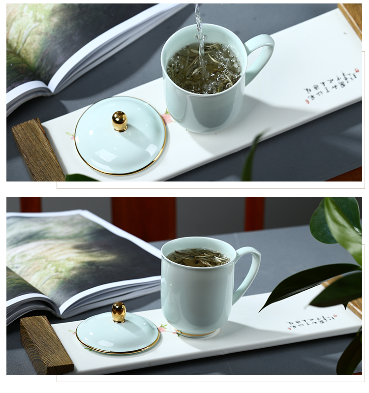 Jingdezhen ceramic tea cup of office tea cup household glass with cover keller celadon glass printing