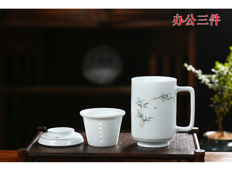 Jingdezhen porcelain keller with cover filter cup tea separate office glass tea cup cup