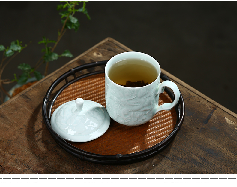 Shadow blue its office cup of jingdezhen ceramic cups with cover household glass tea cup personal gift cup cup