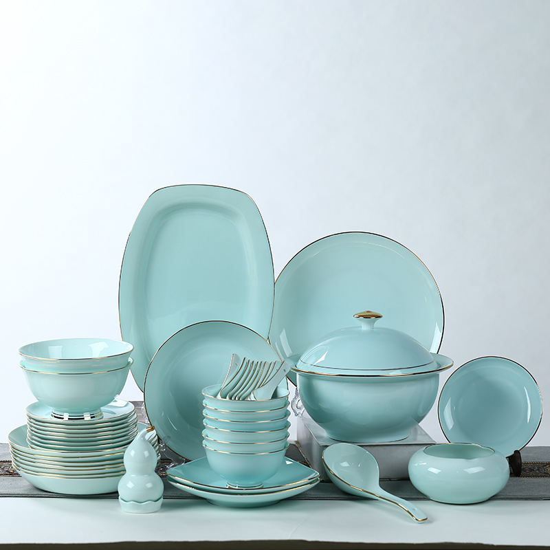 Jingdezhen ceramic tableware suit household European - style up phnom penh celadon bowls plates combined creative ipads porcelain tableware suit