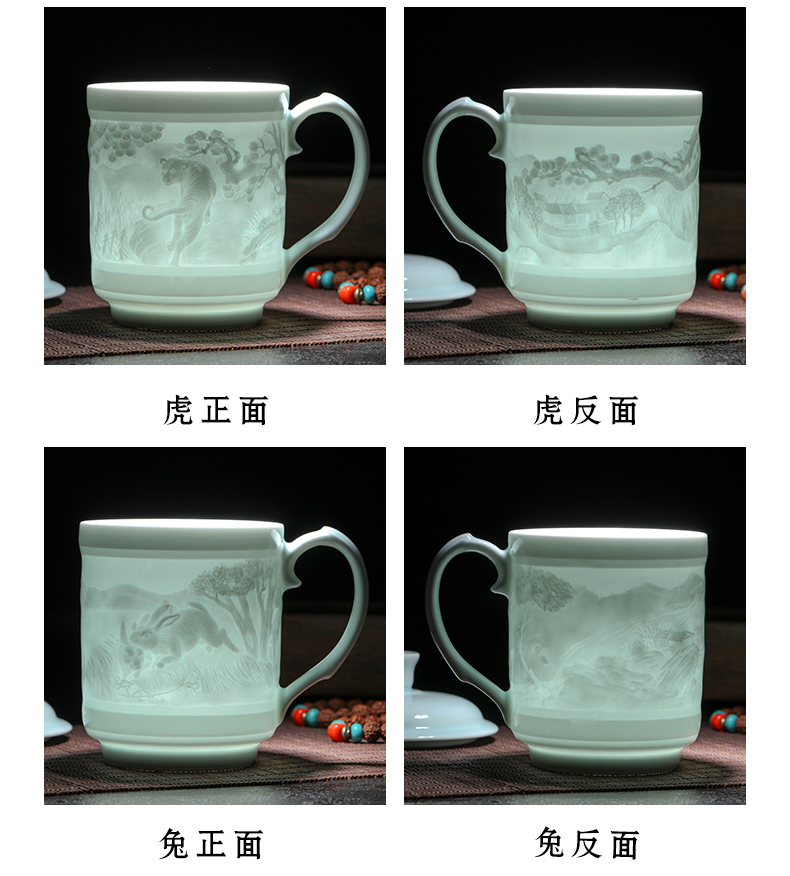 Jingdezhen ceramic cups with cover glass cup boss mugs gift mugs creative Chinese zodiac