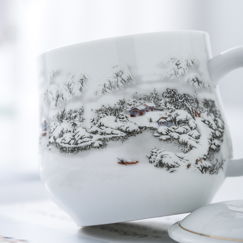 Jingdezhen ceramic cups with cover glass office female household paint individual single cup coffee cup tea cup