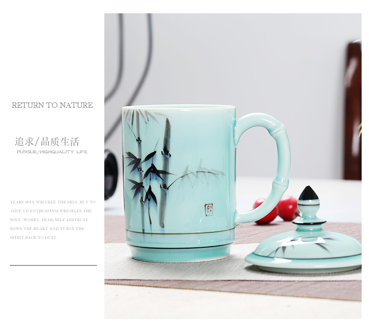 Celadon personal glass cup with cover office of jingdezhen ceramic hand - made cup gift cup large household tea cup