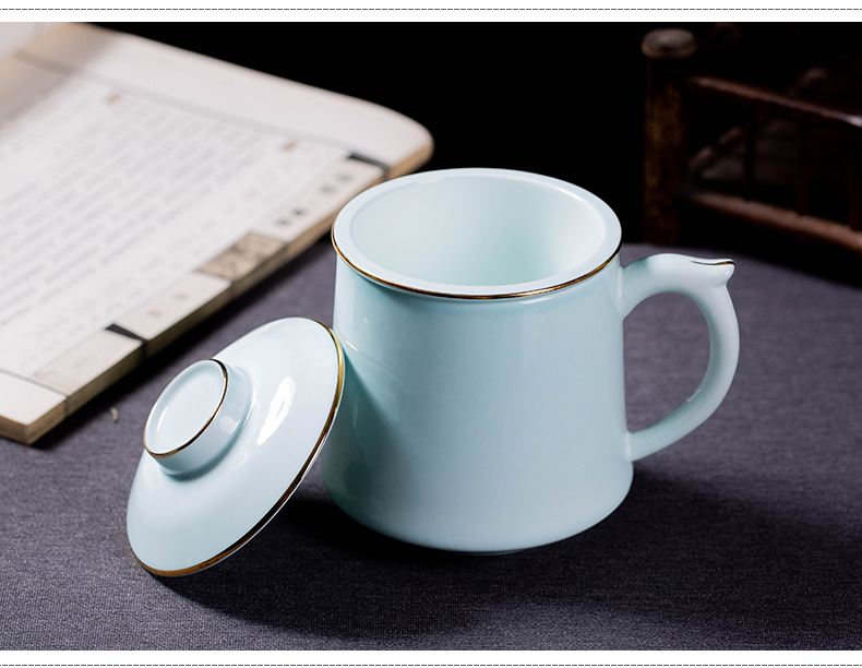 Jingdezhen ceramic filter cups with cover contracted mark cup celadon fuels the boss office a cup of tea cups