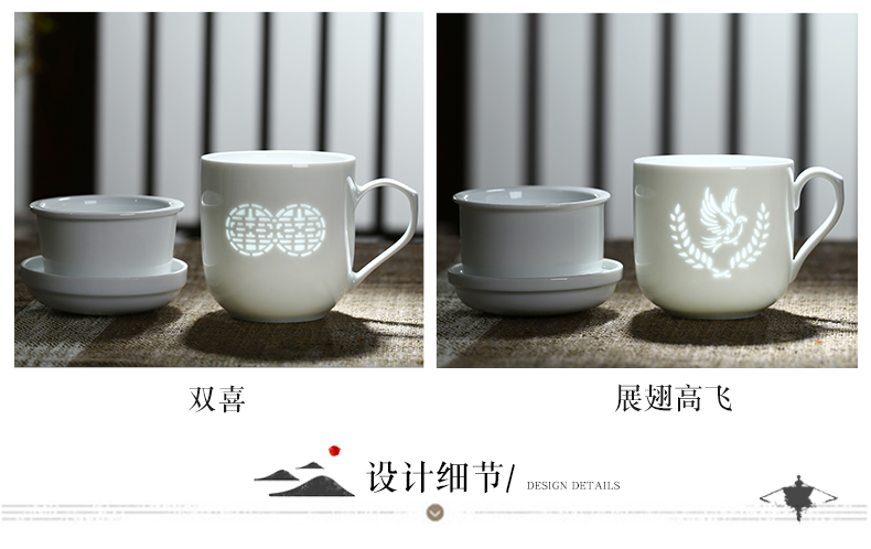 Jingdezhen and exquisite white ceramic cup tea cup tea separation office cup with cover filter glass ceramic keller