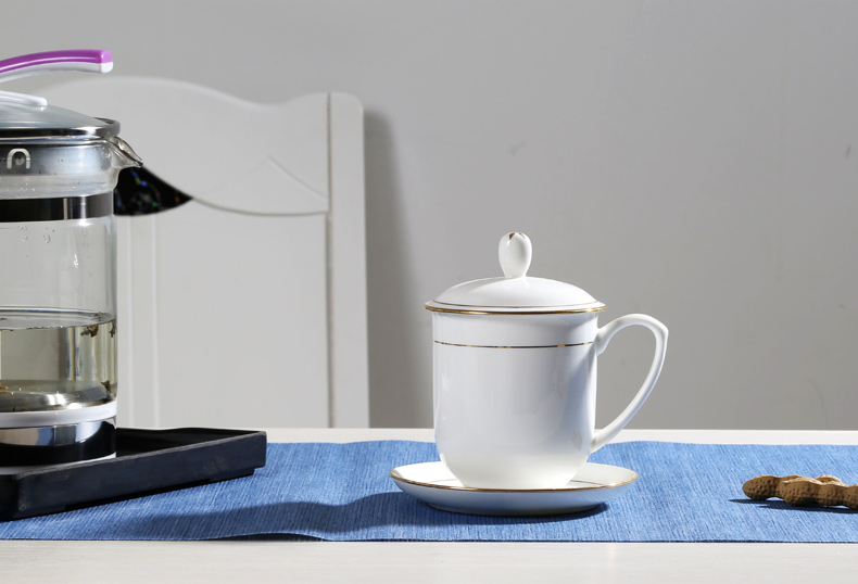 Jingdezhen ceramic tea cup with cover household ipads porcelain cup of water glass office meeting mark cup printing logo