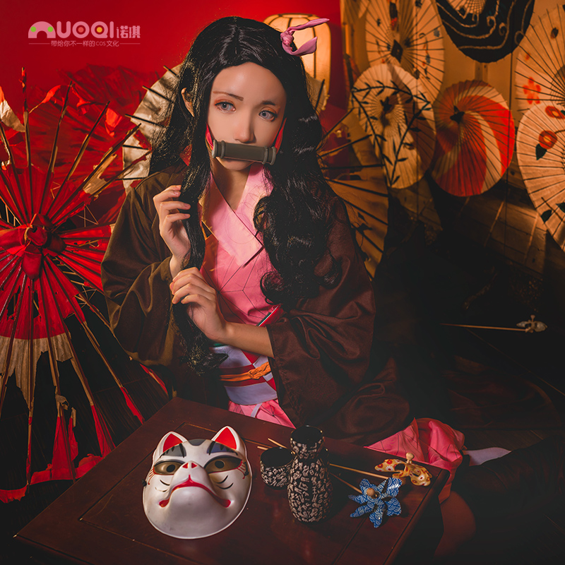 Nuoqi Ghost Killing Blade Stove Gate Nezuko Cos Clothes Brother and Sister Bond Wig Cosplay Costume