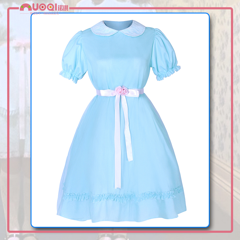 The Shining Twin girl cos light blue dress COSPLAY costume