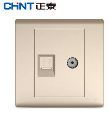 Chint Electric NEW7D Champagne Gold TV Telephone TV Terminal Socket Four-core Telephone Socket