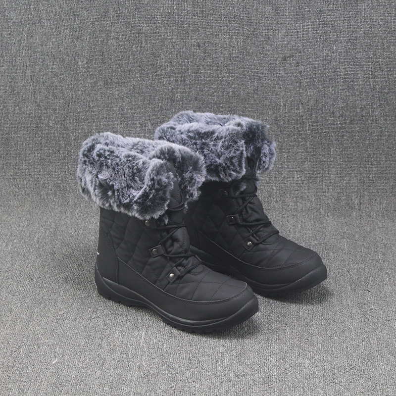 Foreign trade women's mid-tube lace-up outdoor waterproof plus velvet warm snow boots women's boots non-slip northeast Xuexiang large cotton boots